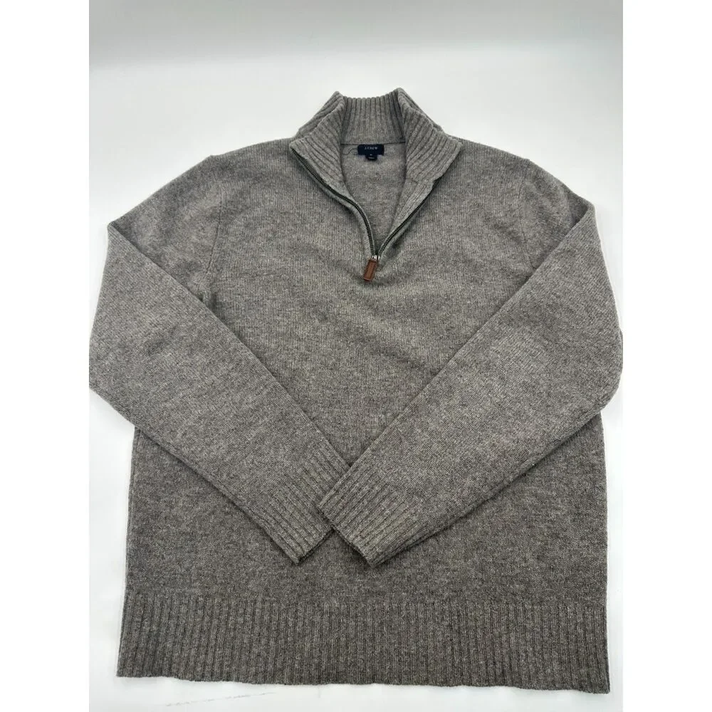 J. Crew Men Lamb Wool Sweater 3/4 Zip Cowl Neck Size M Casual Top Wool EUC